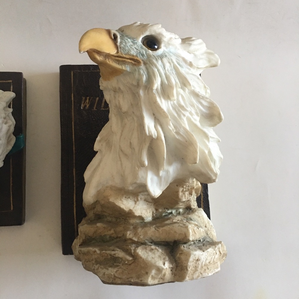 Vintage Wild Animal Eagle Bookends Fierce Realistic Eyes Ceramic Heavy 6.5” - Picture 9 of 16